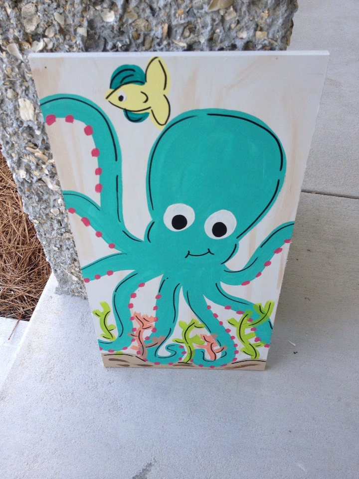 12x 24 Kids Sea Creature Wall Art Octopus by TheCoralAnchor