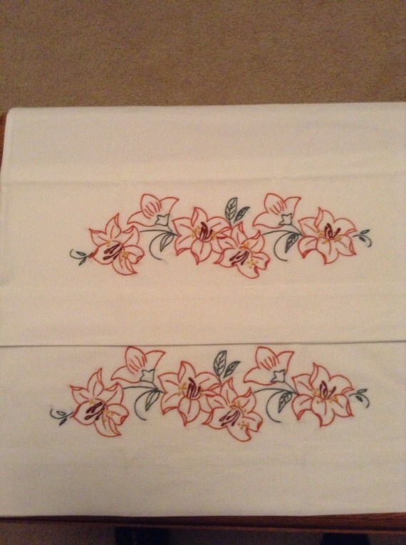 Embroidered pillow case set by CreativeFinn on Etsy