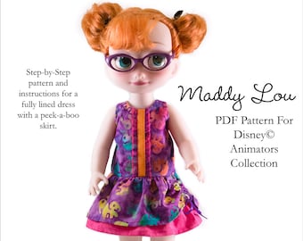 Pixie Faire Aha Customs Maddy Lou Dress Doll Clothes Pattern for Disney Animator Dolls - PDF