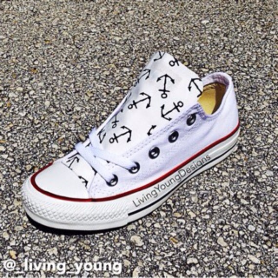 Items similar to Anchor Converse Low Top Sneakers Custom White Chuck ...