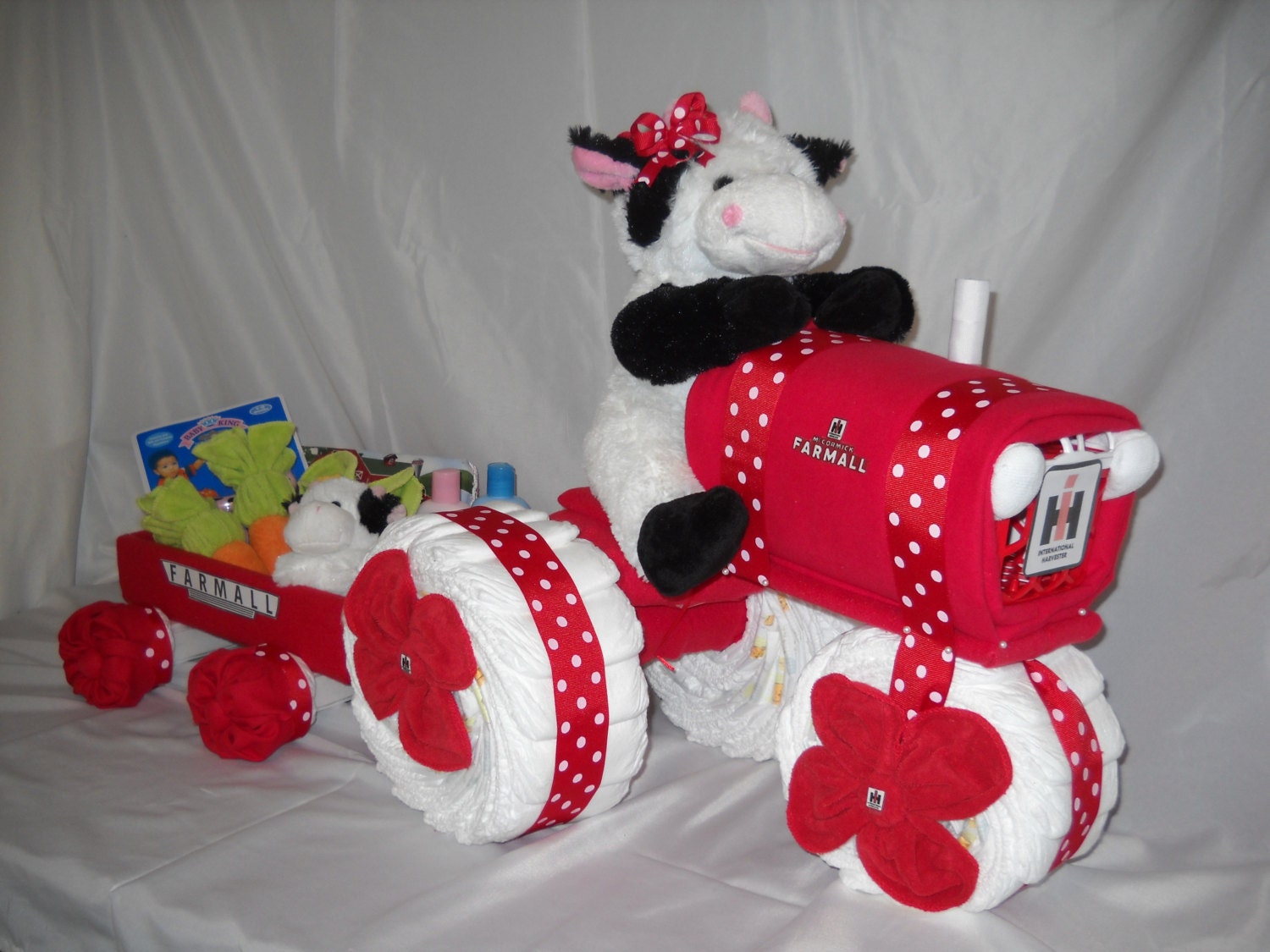 Farmall Tractor and Wagon Diaper Cake by ShelvasDiaperCakes
