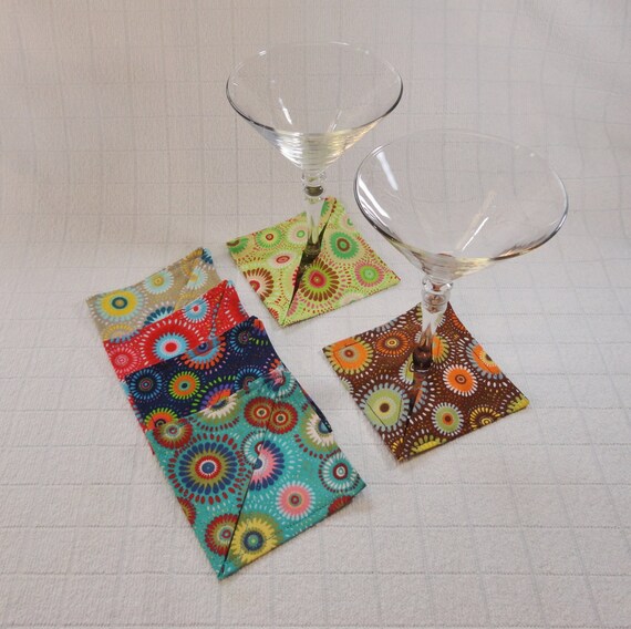 Fabric Wine Glass Coasters Stemware Protectors Coordinating