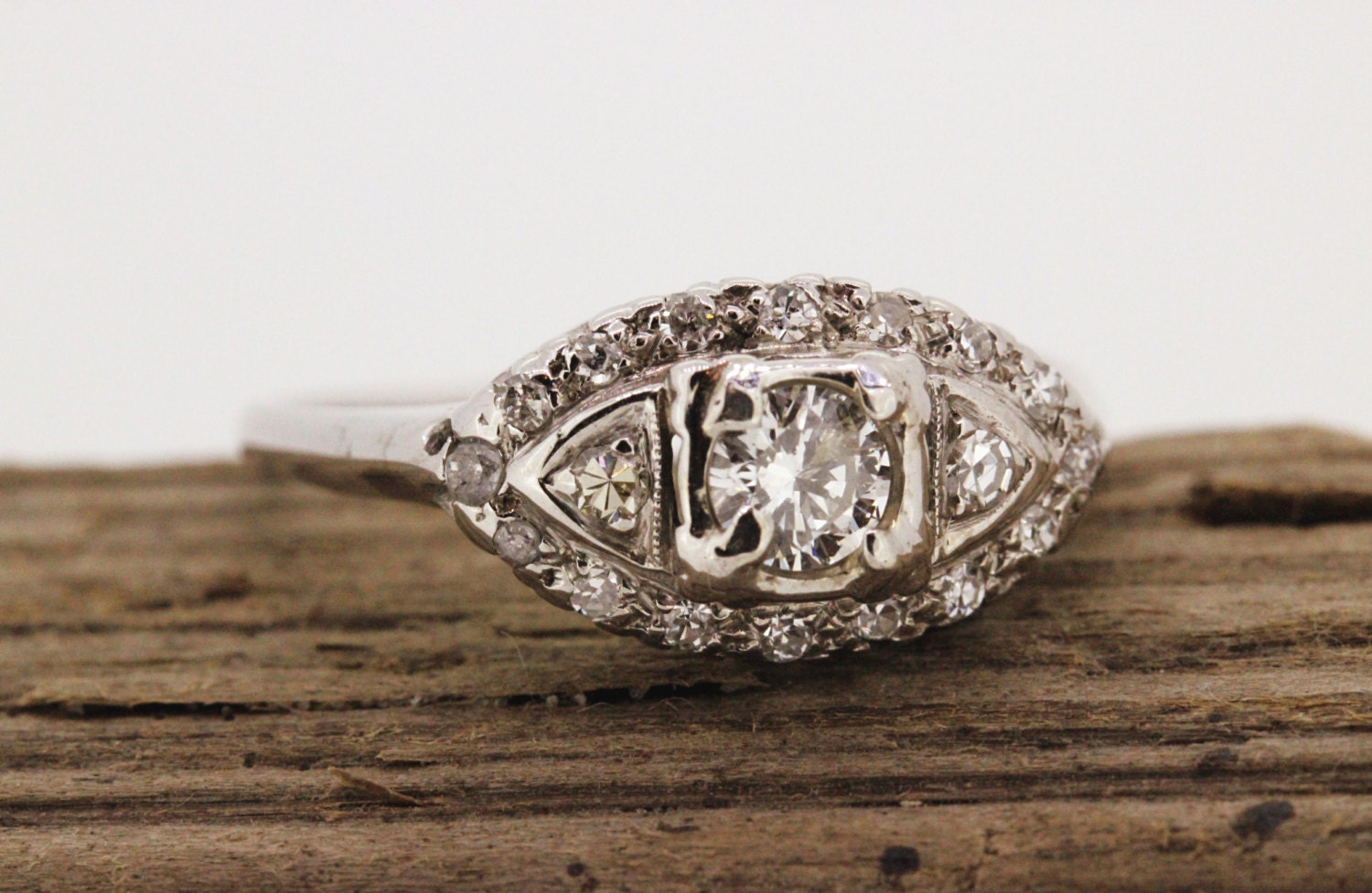 Antique Engagement Ring Mid Century Ring 1940s Ring 14k White
