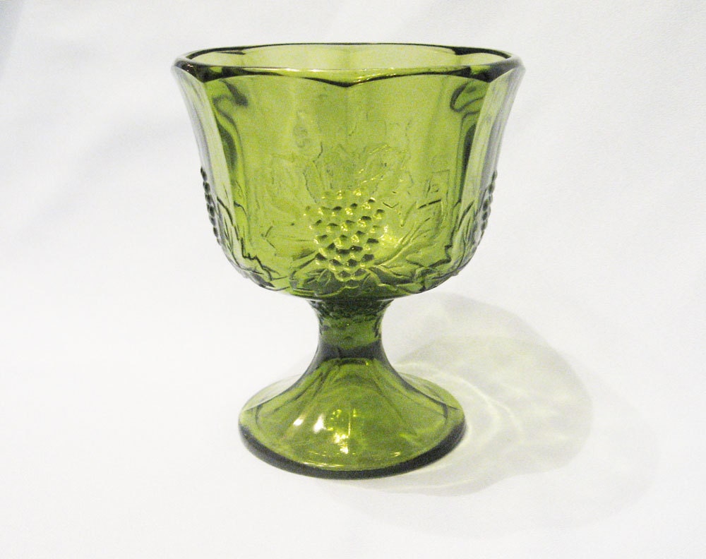 Green Harvest Grape Compote Vintage Indiana Glass 1970s