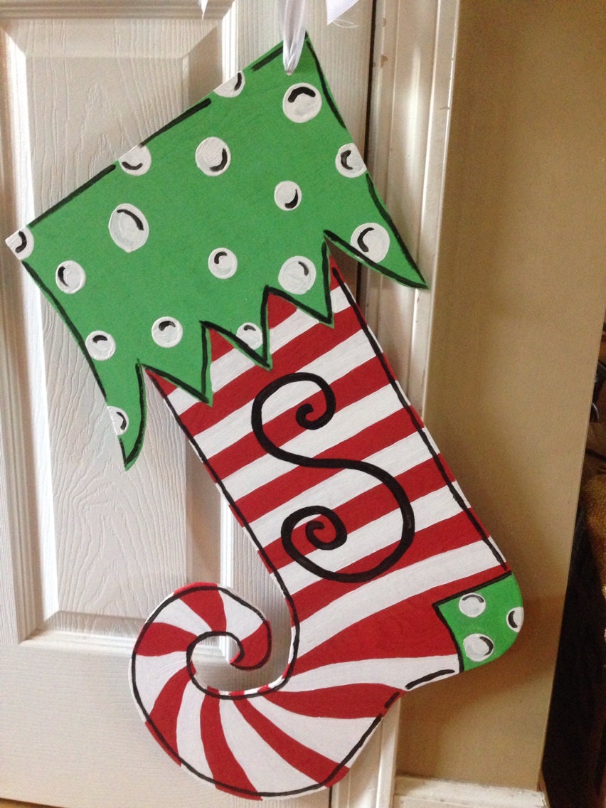 Christmas stocking wooden door hanger by Dixiecrafting on Etsy