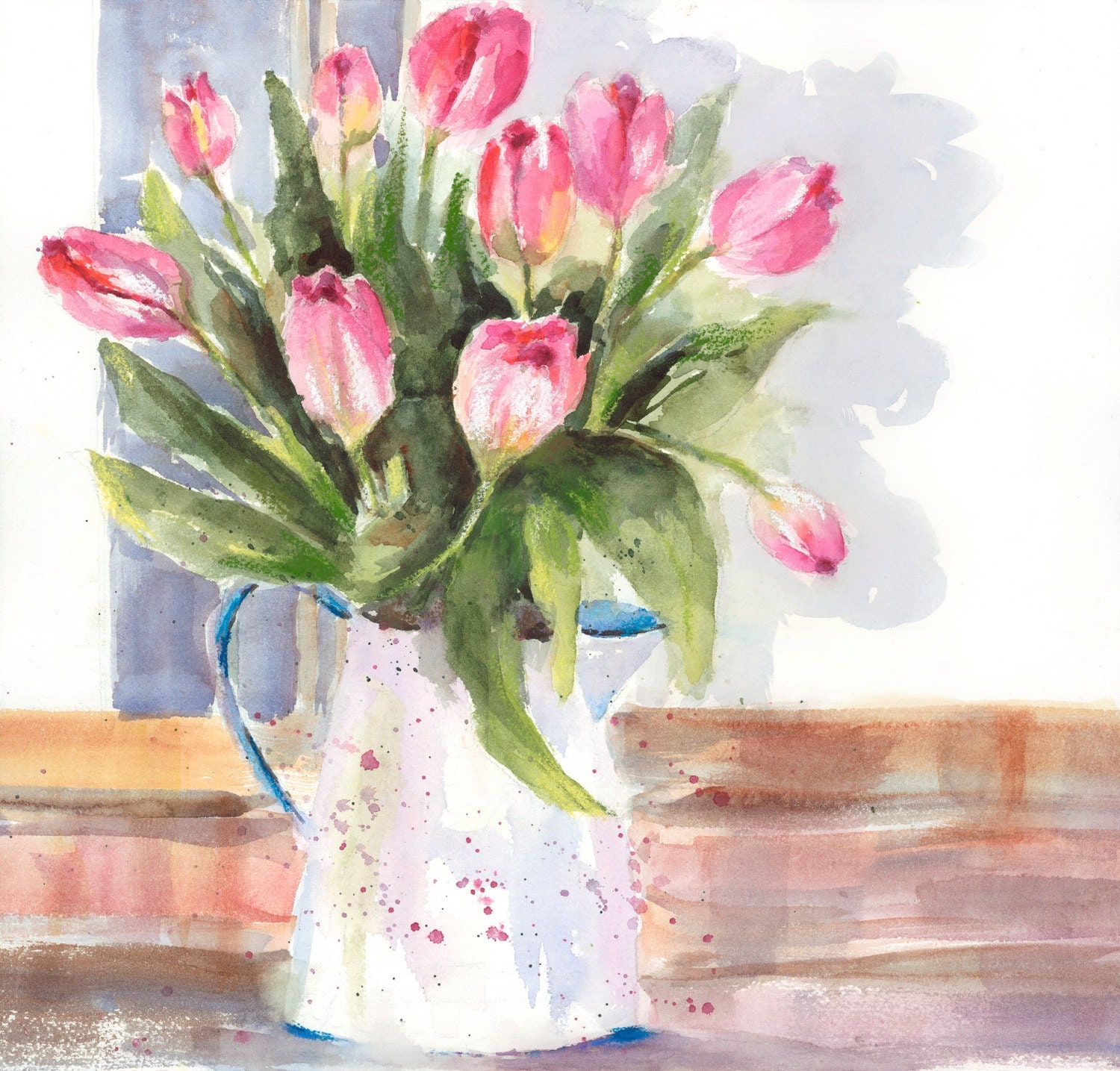 Download Spring trends Pink Tulips Bouquet watercolor painting art