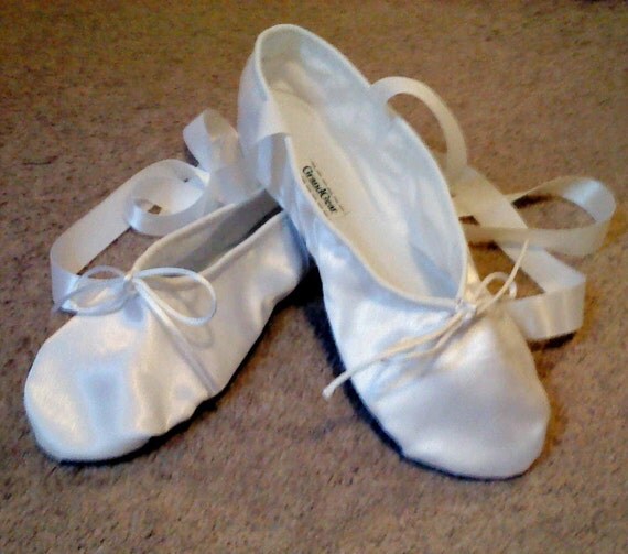 White Satin Ballet Slippers Full Soles