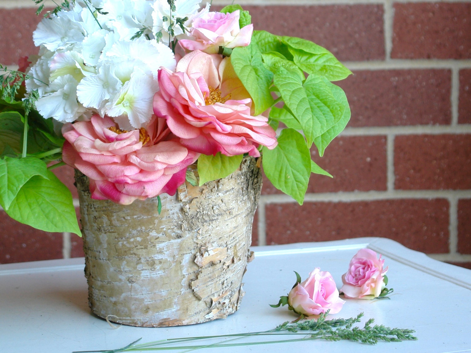 birch bark vases with zinc liner barn wedding flower pot