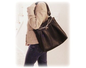 Black Genuine Leather Shoulder Bag by Anne O'Brien Design / Genuine Leather Handbag / Supple Black Shoulder Bag / The Viki
