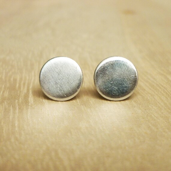 10 mm Large Disc/Round Metal Silver Stud Earrings by HipCrafts