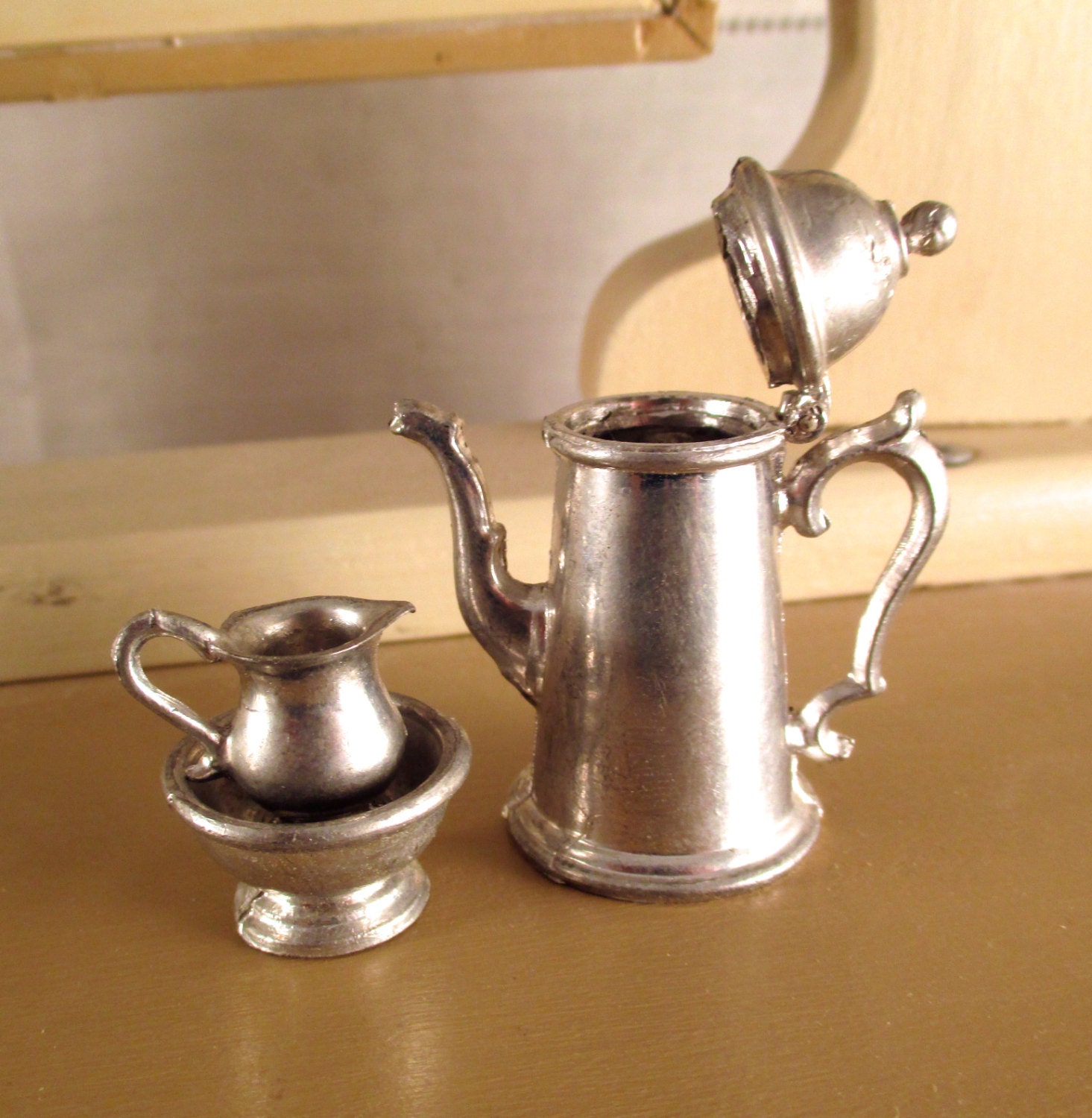 miniature pewter tea set