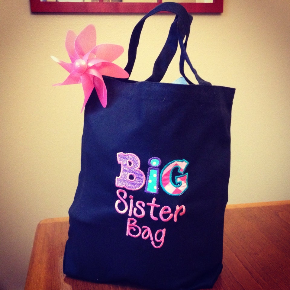 Big Sister Canvas Tote Bag Appliquéd and Embroidered and can