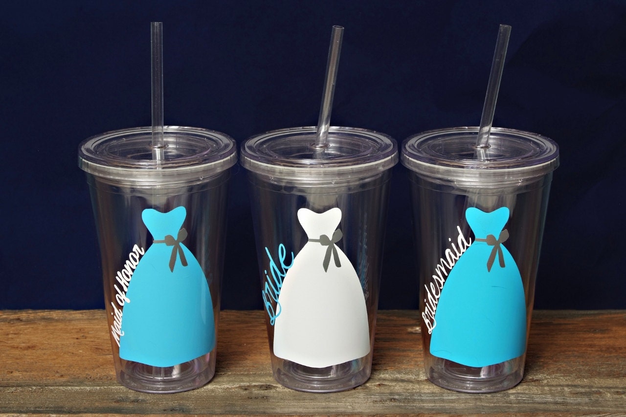 Personalized Wedding Party Tumblers w/ Straw