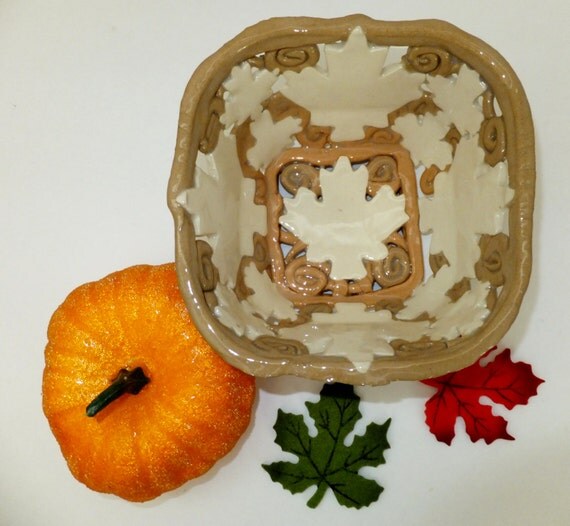 Decorative Maple Leaf Bowl Colander Wild Crow Farm Pottery