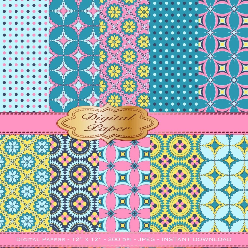 Bright Pattern Digital Paper 12x12 by Digitalclipartstore on Etsy