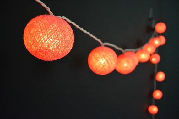 35 Lights Indian Red Cotton Ball String Lights by YooCotton