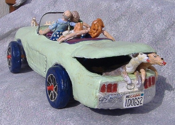 Custom paper mache car 68 Mustang with removable people and