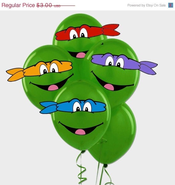 25% off SALE Instant Download Digital Ninja Turtles Printable Birthday balloons eyes