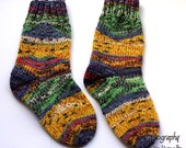 Hundertwasser socks, handknit, size EU 27-30 US kids 9.5/11, handknit in green, blue, yellow, holiday gift for kids, stocking stuffers