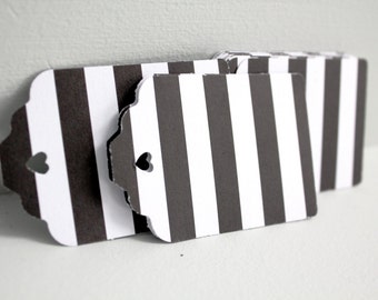 24pcs Black and white stripe tags, Black stripe gift tags, Black and white wedding favors, Black escort cards, Modern wedding paper tags