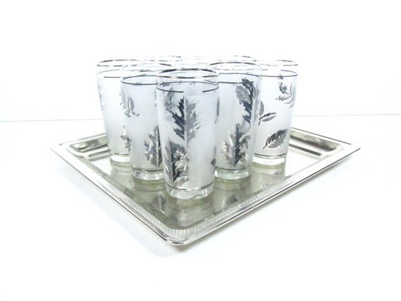 BAR WARE, mad men ,Highball glass, drinking glass, cocktail glass,silver glass,juice glass,silver leaf,