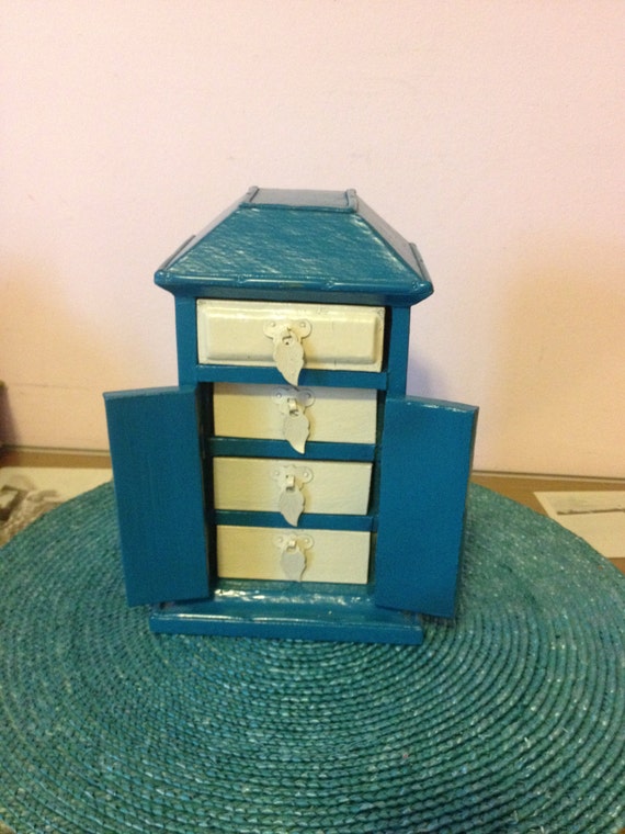 RECYCLED WOOD JEWELRY box upcycled Teal and by AnnmarieFamilyTree