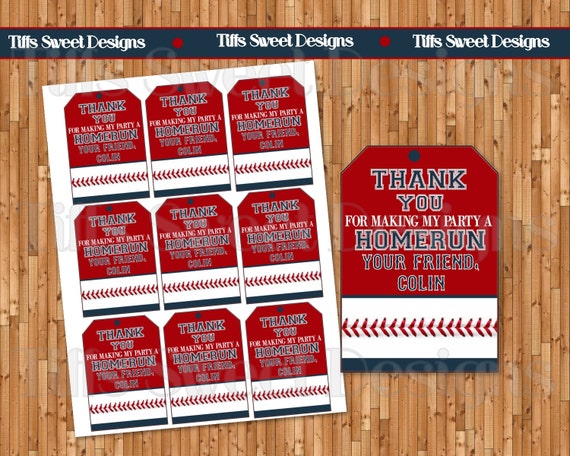 Baseball Party Thank You Tags - Printable - Personalized - Custom ...