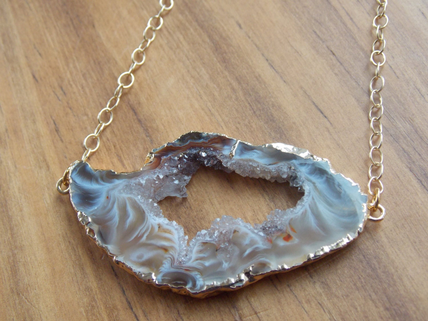 Agate Geode Slice Necklace with double bail connector