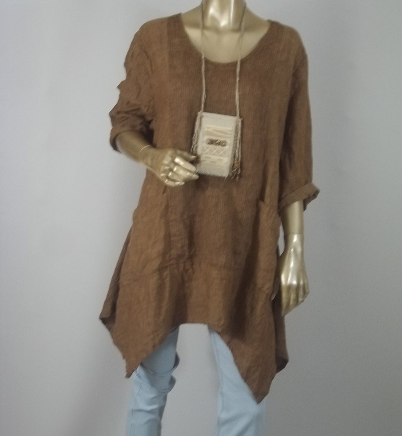 linen tunic lagenlook brown hankie hem plus size linen tunic lagenlook brown hankie hem plus size