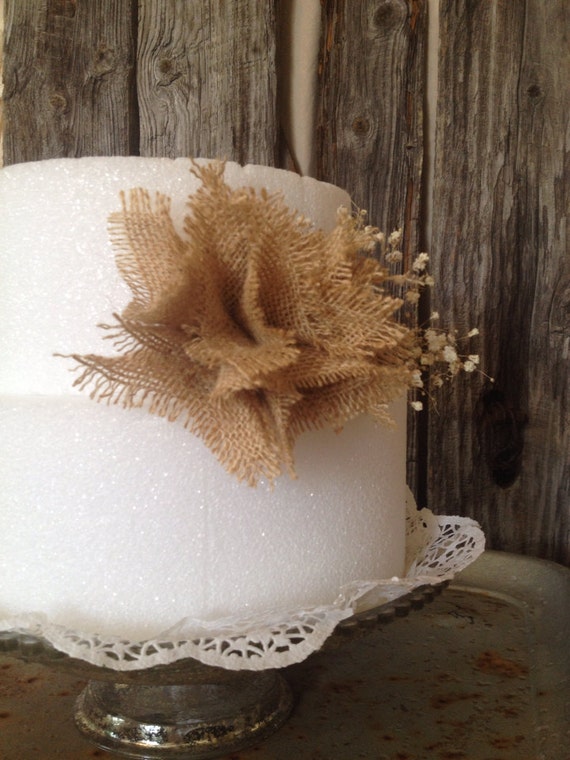 Burlap Cake Topper Burlap Poof Flower by DenaDanielleDesigns
