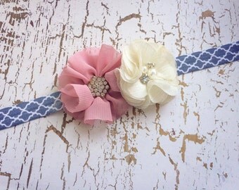 Dusty Rose, Ivory and Grey Quatrefoil Headband