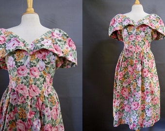 Vintage 80s Plus Size Dress / 1980s Floral Country Dress Does 50s Plus