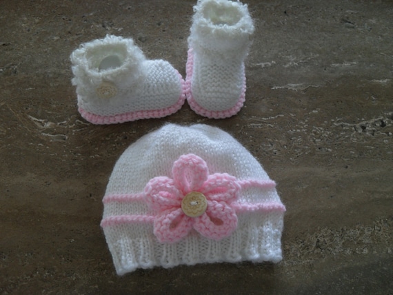 Instant Download Knitting Pattern Baby Girl Booties And Hat