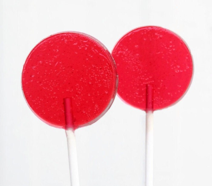 Red Wedding Favor Lollipops Flat Round Hard Candy 16