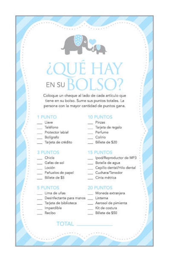 instant download spanish blue elephant baby shower games
