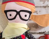 Suzie Custom Made Strong Role Model Doll, The Suzie Doll with Glasses and matching Child Sized Accessory/Scarf, Role Model for Young Girls