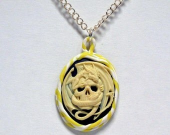 OOAK Clay Ringed Skull Cameo Necklace 02