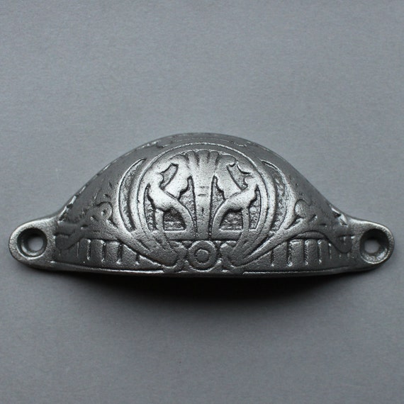 Antique Decorative Drawer Pulls ~ Rustic Cast Iron Drawer Pull Handle Cabinet Cupboard Door Knobs Cup Pull Old Victorian Style ~