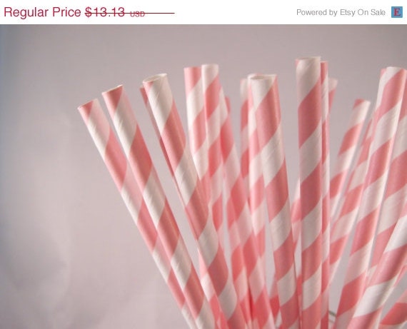 15% off - 100 Cotton Candy Pink Stripe Straws - ships less than 24 hours Il_570xn