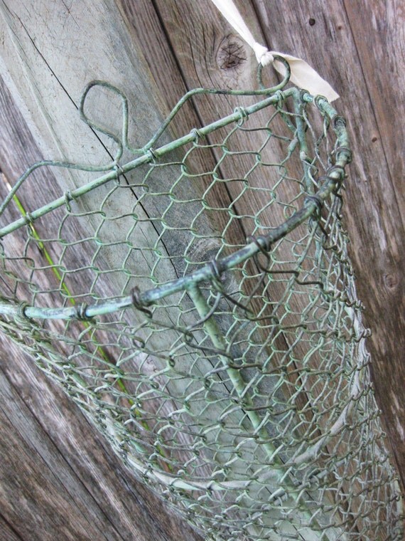 Vintage Chicken Wire Hanging Wall Vase/Basket // Sage Chicken