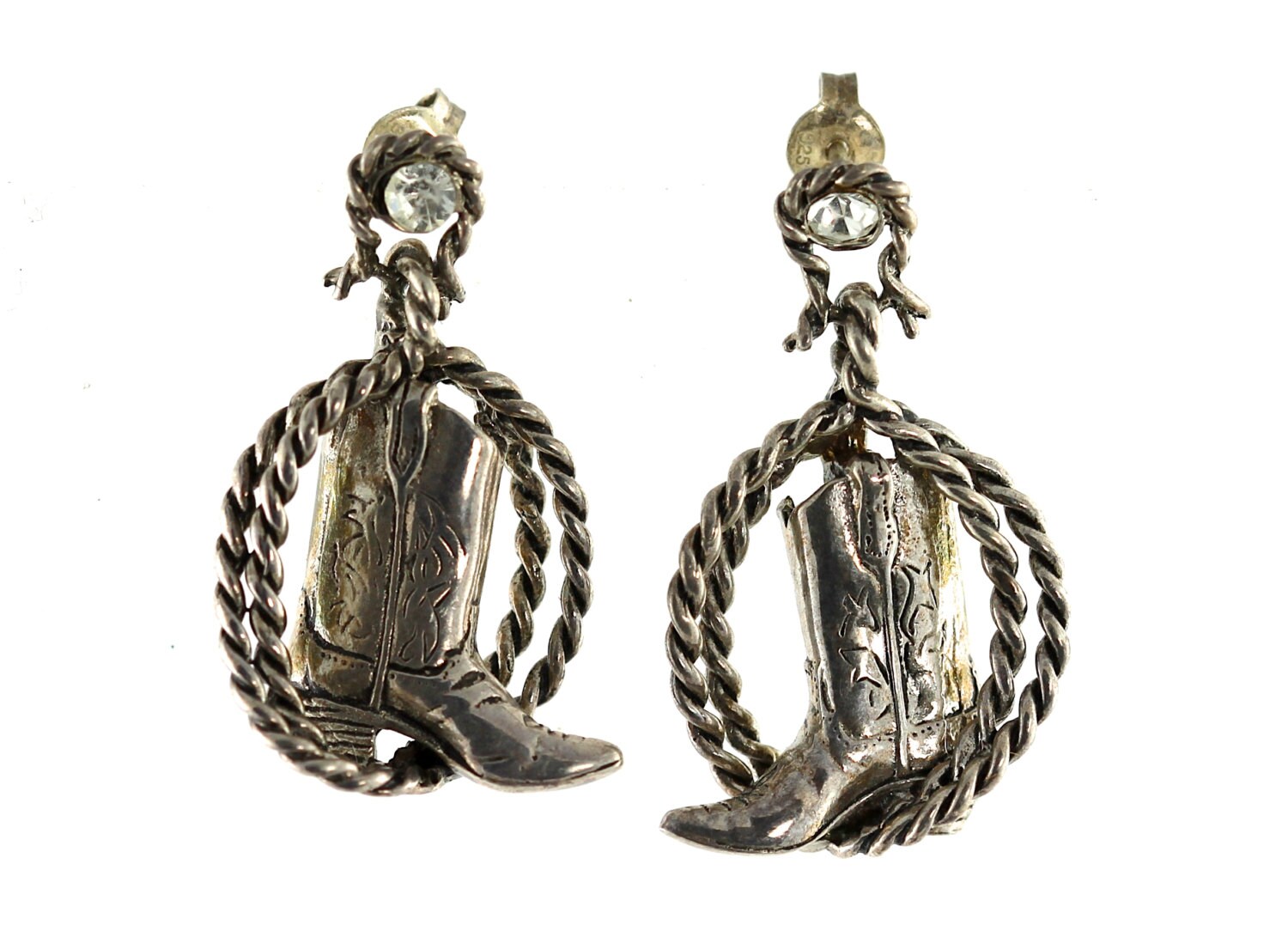 Sterling Silver Cowboy Boot Earrings