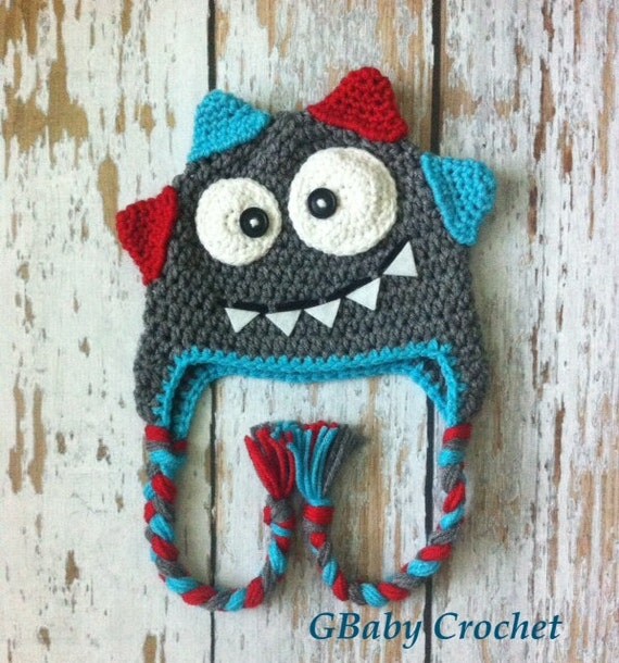 Crochet baby monster hat grey 05T