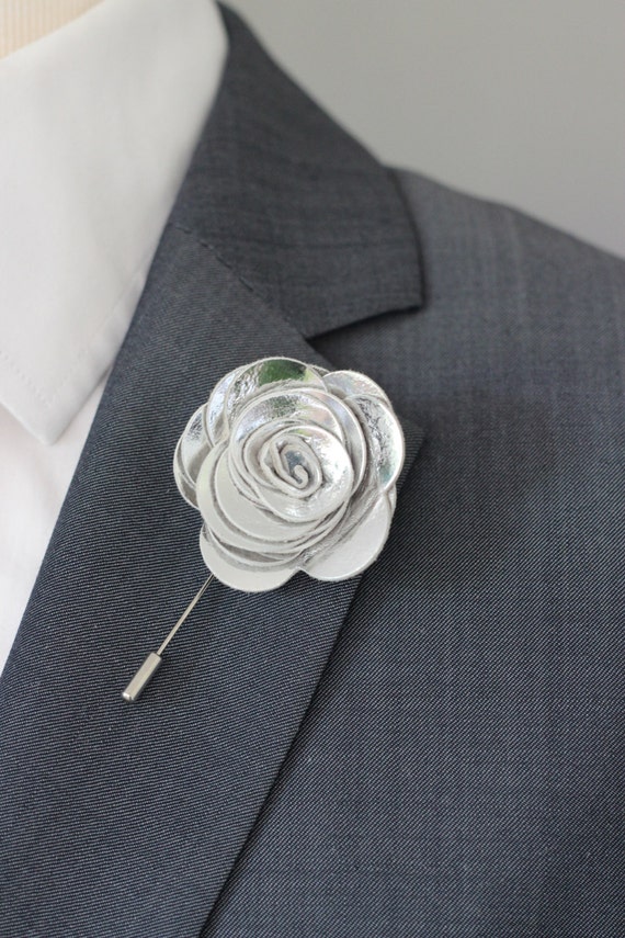 Silver flower lapel pin silver Boutonniere by NevesticaLeather