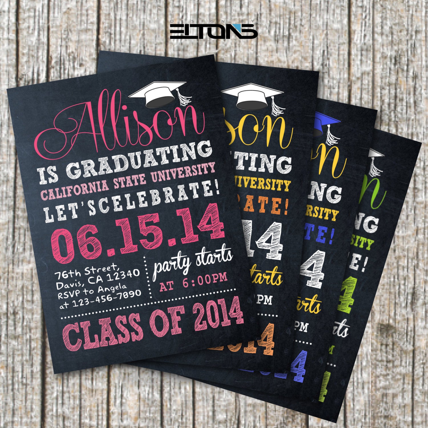 Chalkboard Double-Sided Graduation Invitation / by EltonsLogo