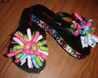 Items similar to Boutique Bow Flip Flops Pink and Purple Princess Shoes ...
