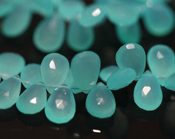 Aqua Blue Chalcedony Faceted Pear Briolettes, 12-13 mm, half strand, 22 beads GM0704FP/10/2 #41