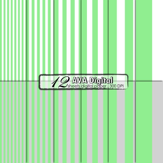 LightGreen Green Stripe Digital Paper Striped by AVAdigital