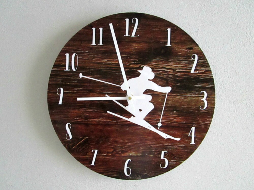 Skier Wall Clock Ski Lodge Wall Decor Downhill Skiing