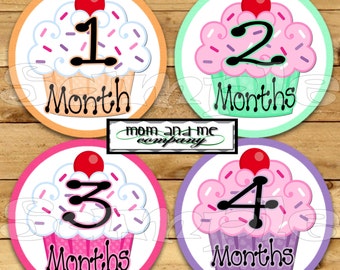 Monthly Baby Stickers for Girls Monthly Milestone Stickers Cupcake Monthly infant Stickers Baby Month Stickers Monthly Stickers Baby Gift