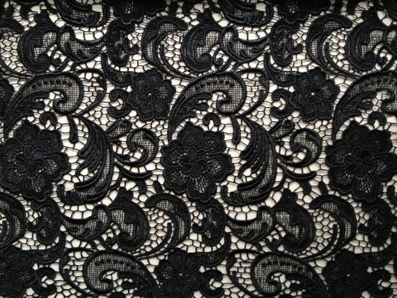 SALE Venice Embroidered Fabric in Black for Wedding Lace